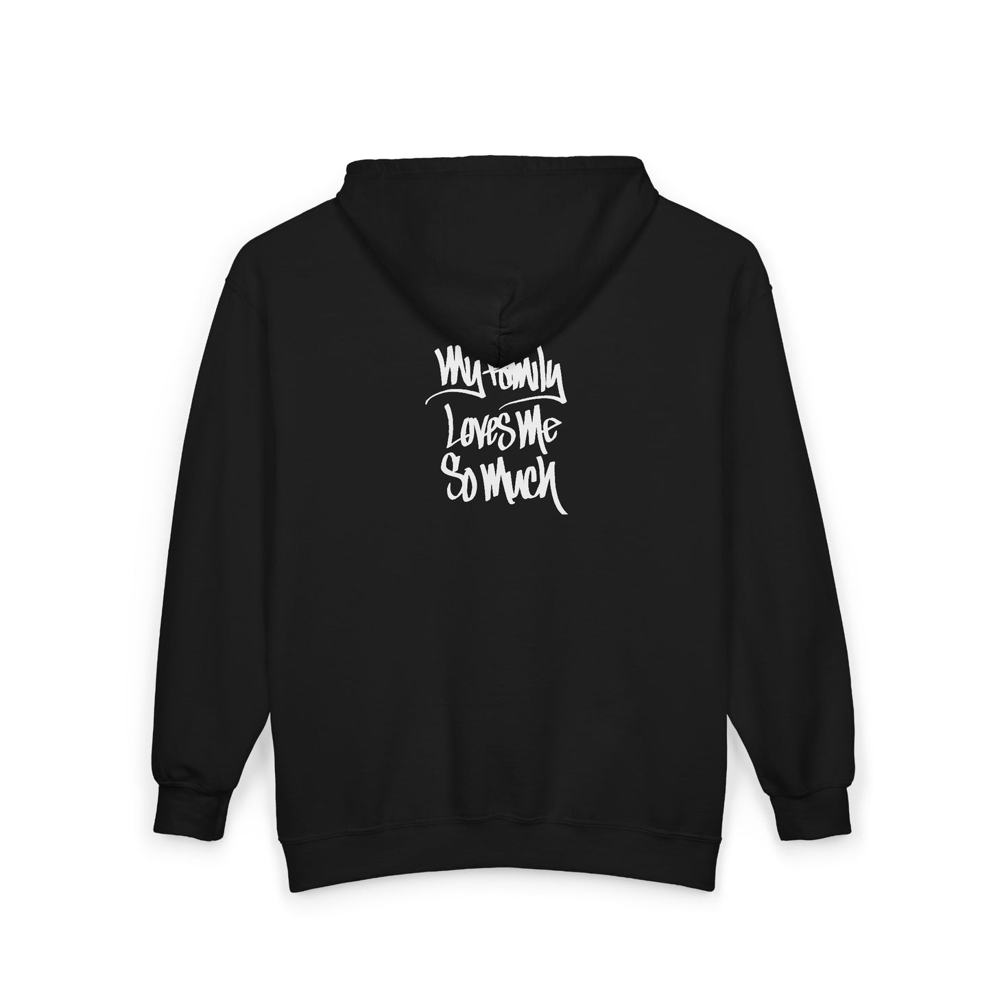 MY FAMILY LOVES ME SO MUCH (HAND DRAWN) Full Zip Hoodie (BLACK)