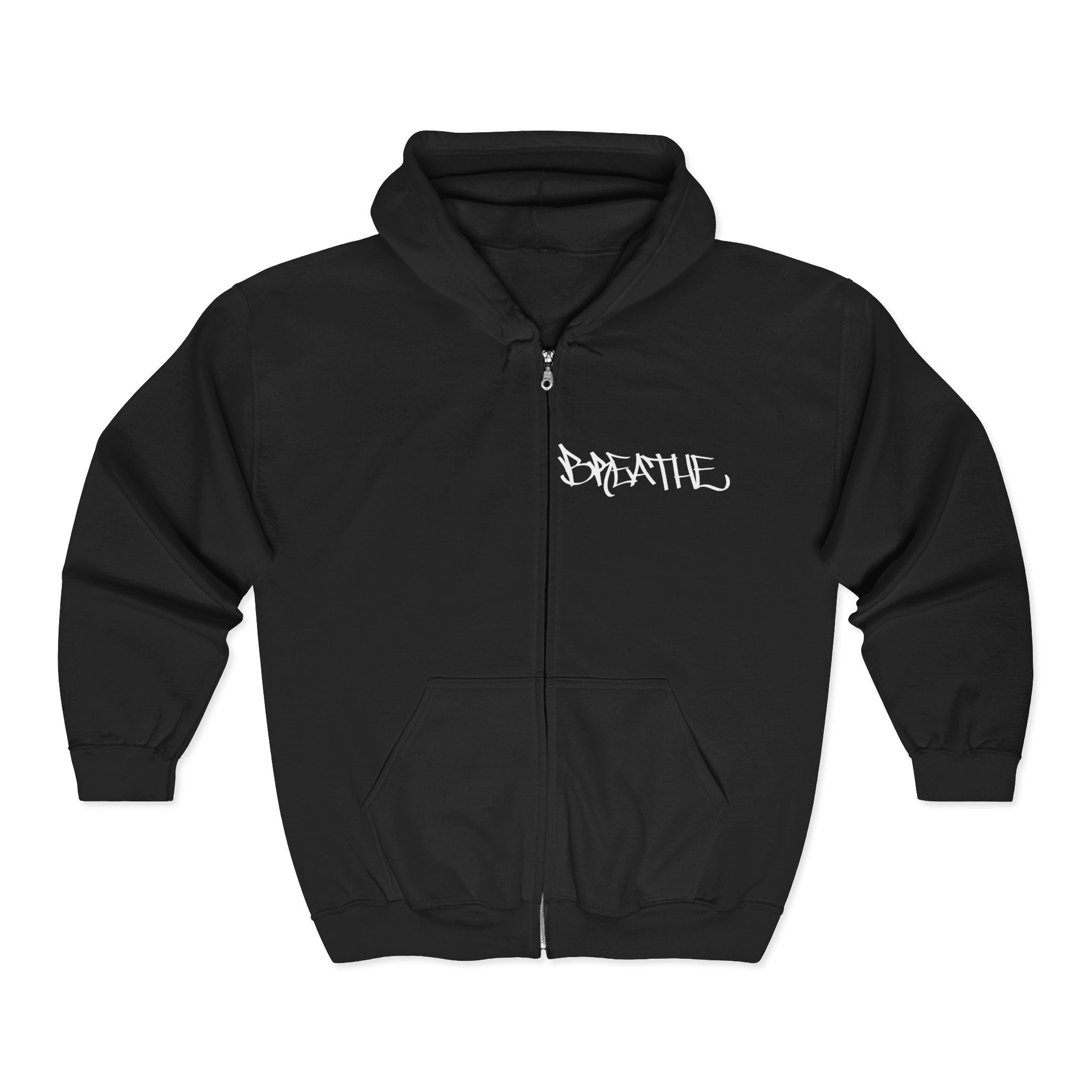 BREATHE (HAND DRAWN) Full Zip Hoodie (BLACK) – Black & White