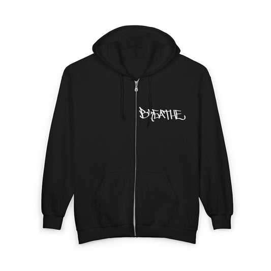 BREATHE (HAND DRAWN) Full Zip Hoodie (BLACK)