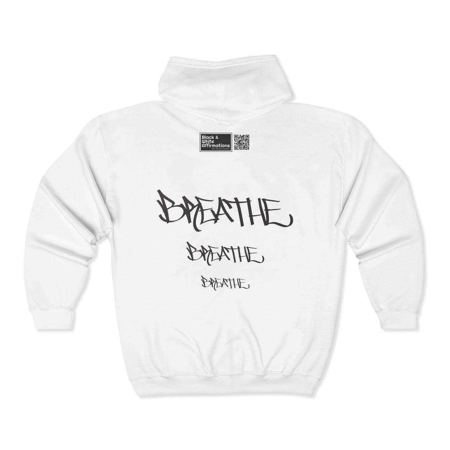 BREATHE (HAND DRAWN) Full Zip Hoodie (WHITE)