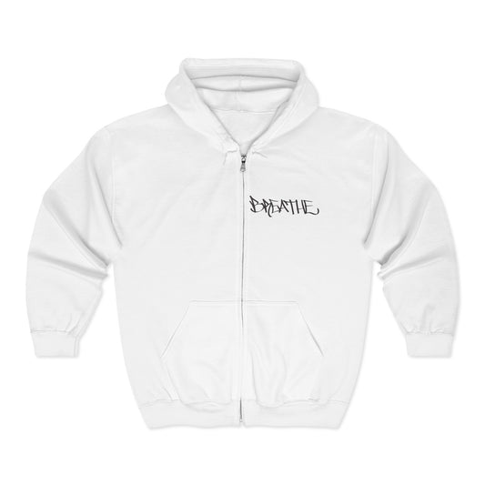 BREATHE (HAND DRAWN) Full Zip Hoodie (WHITE)