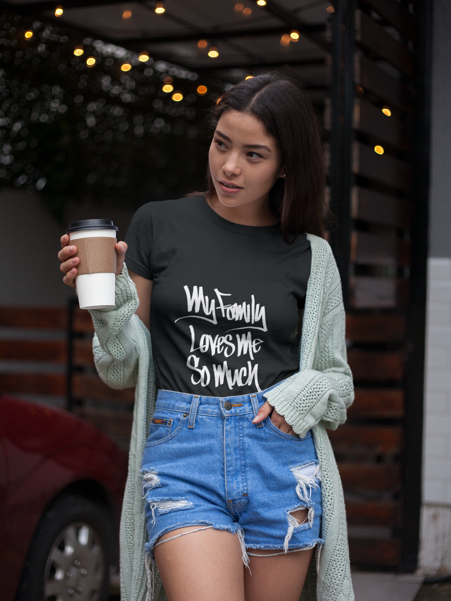 MY FAMILY LOVES ME SO MUCH WOMEN'S (HAND DRAWN) - BLACK