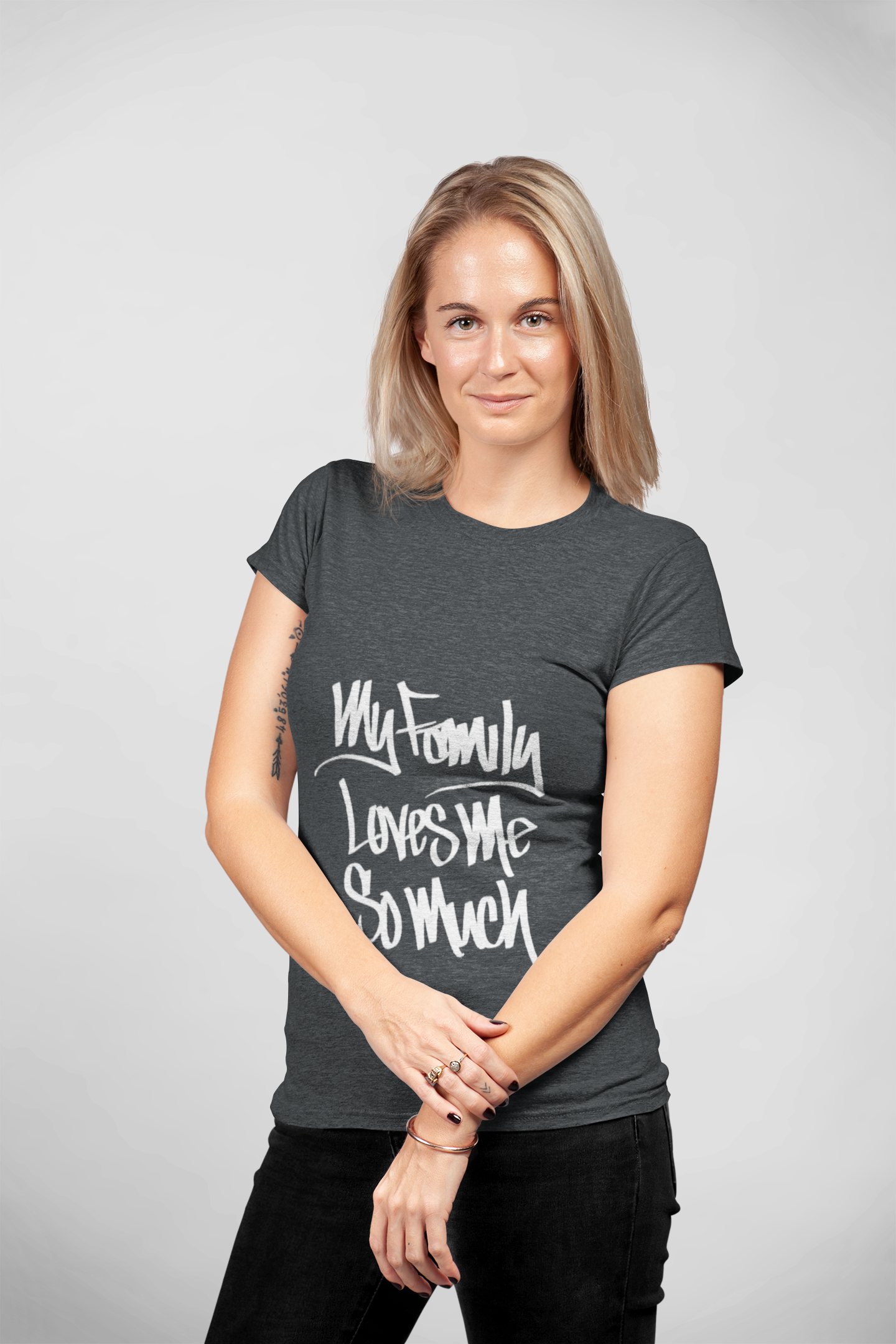 MY FAMILY LOVES ME SO MUCH WOMEN'S (HAND DRAWN) - BLACK